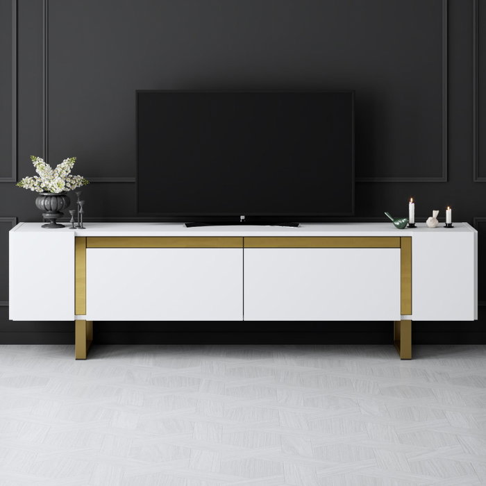 Hanah Home Mueble para TV Blanco y Dorado Hanah Home Mueble para TV Blanco y Dorado
